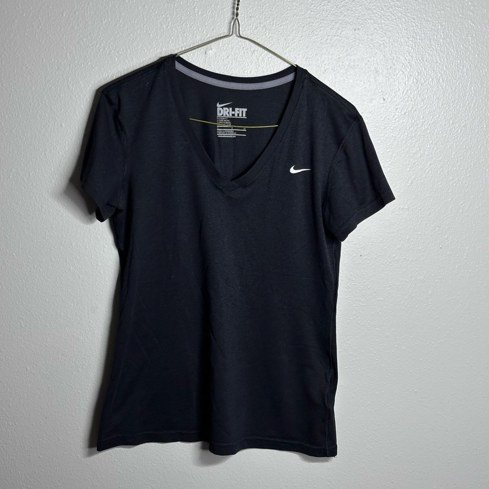 Nike Dri-Fit Women Athletic Black Regular Fit v-neck‎ shirt size S